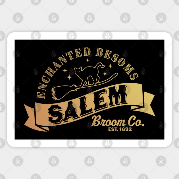 Salem Broom Company Est 1692 Halloween Witch Black Cat Sticker by OrangeMonkeyArt